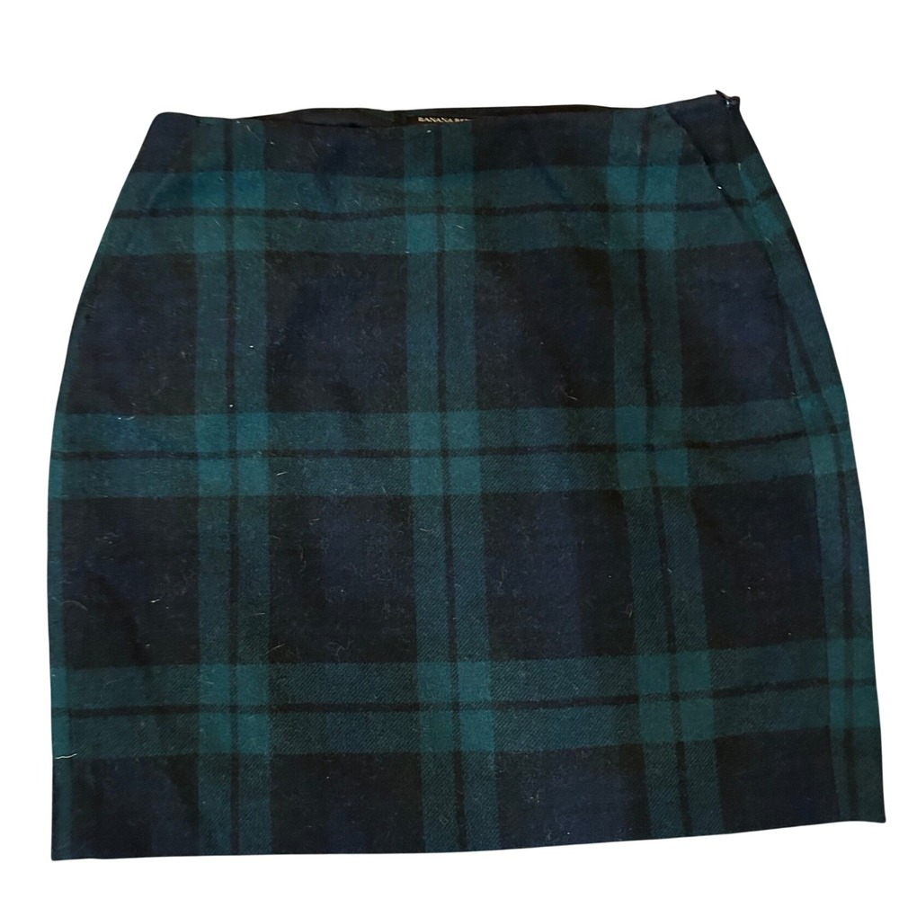 Banana Republic Pencil Skirt Womens Green Navy Black Watch Plaid Wool Blend 2